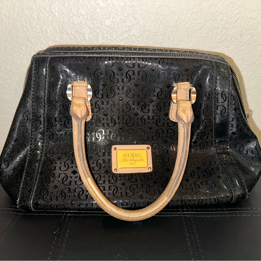 GUESS Black and Gold Satchel